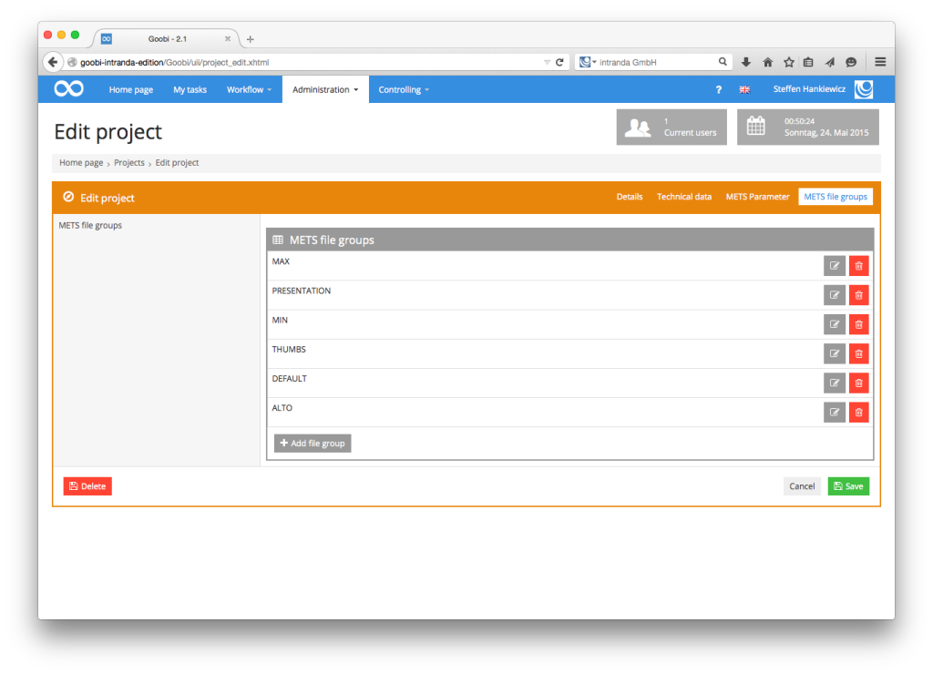 Goobi - METS-Filegroups for a digitisation project