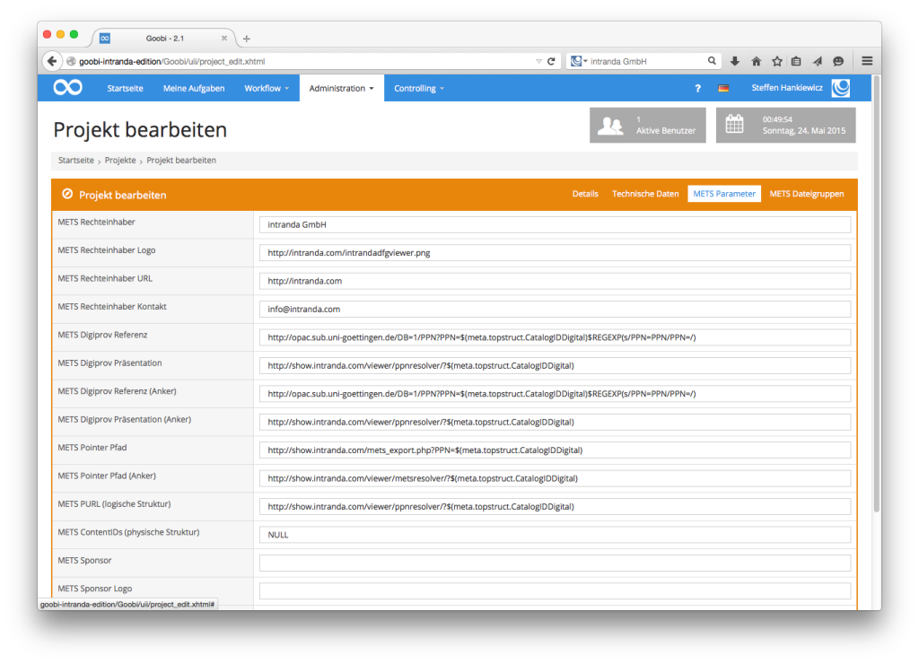 Goobi - METS-Parameter des Digitalisierungsprojekts