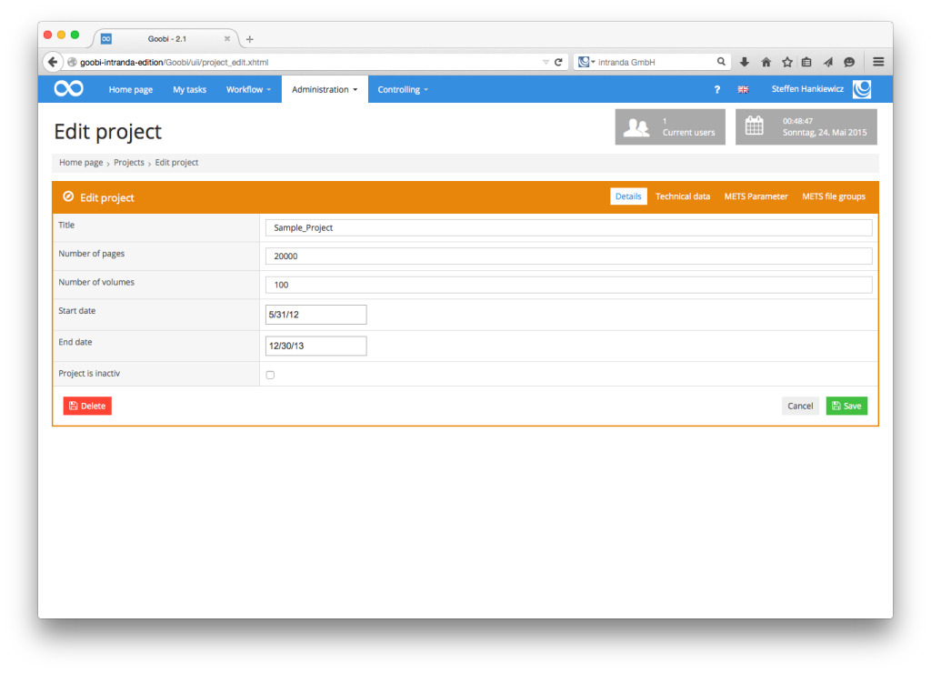 Goobi - Properties of a digitisation project