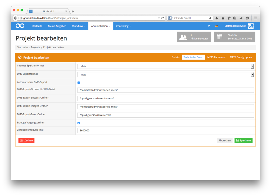 Goobi - Technische Daten des Digitalisierungsprojekts