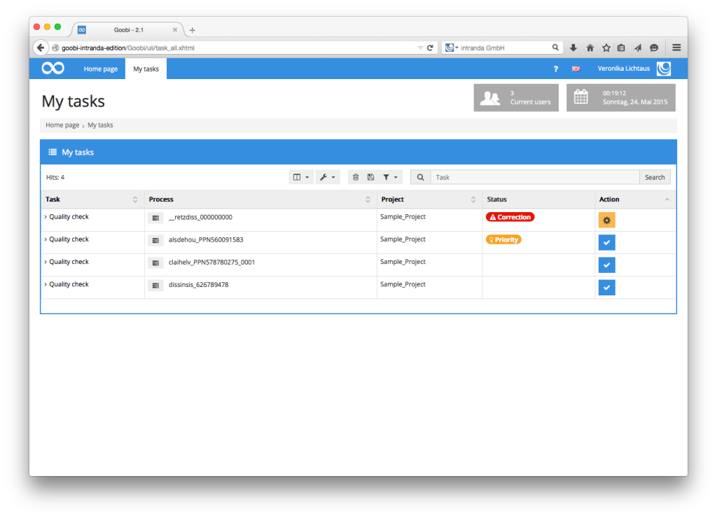 Tasks for quality control in digitisation workflows in Goobi