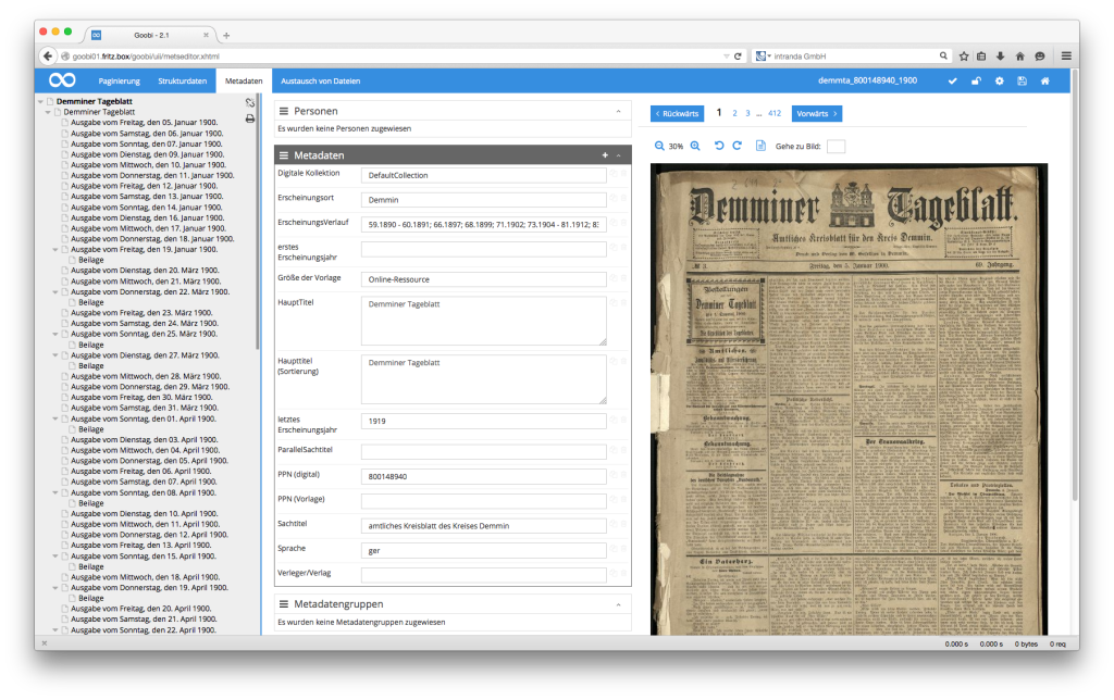 Goobi Production 2.1 - Metadatenfelder innerhalb des METS-Editors werden nun kompakter angezeigt