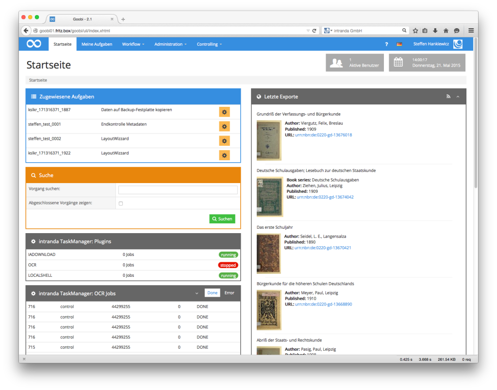 Goobi Production 2.1 - Dashboards als Startseiten können individuell und informativ sein