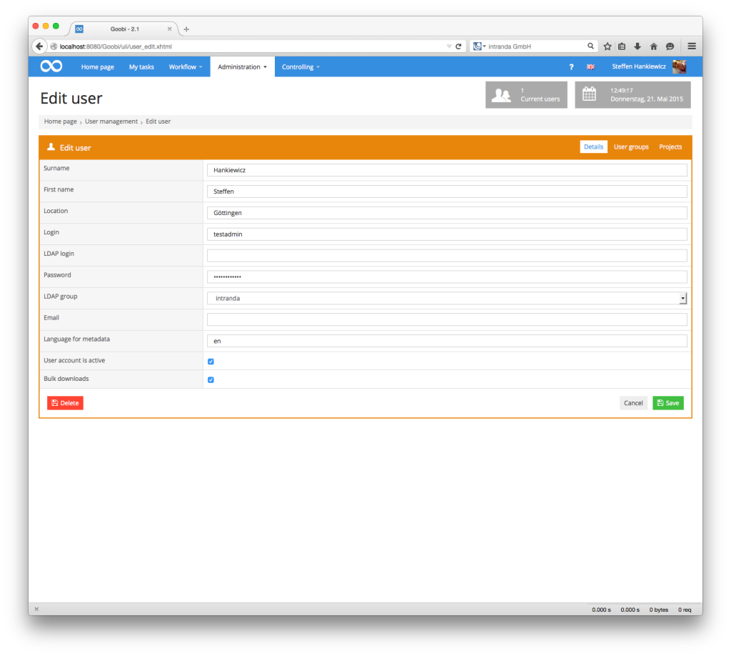 Goobi Production 2.1 – Editing a user