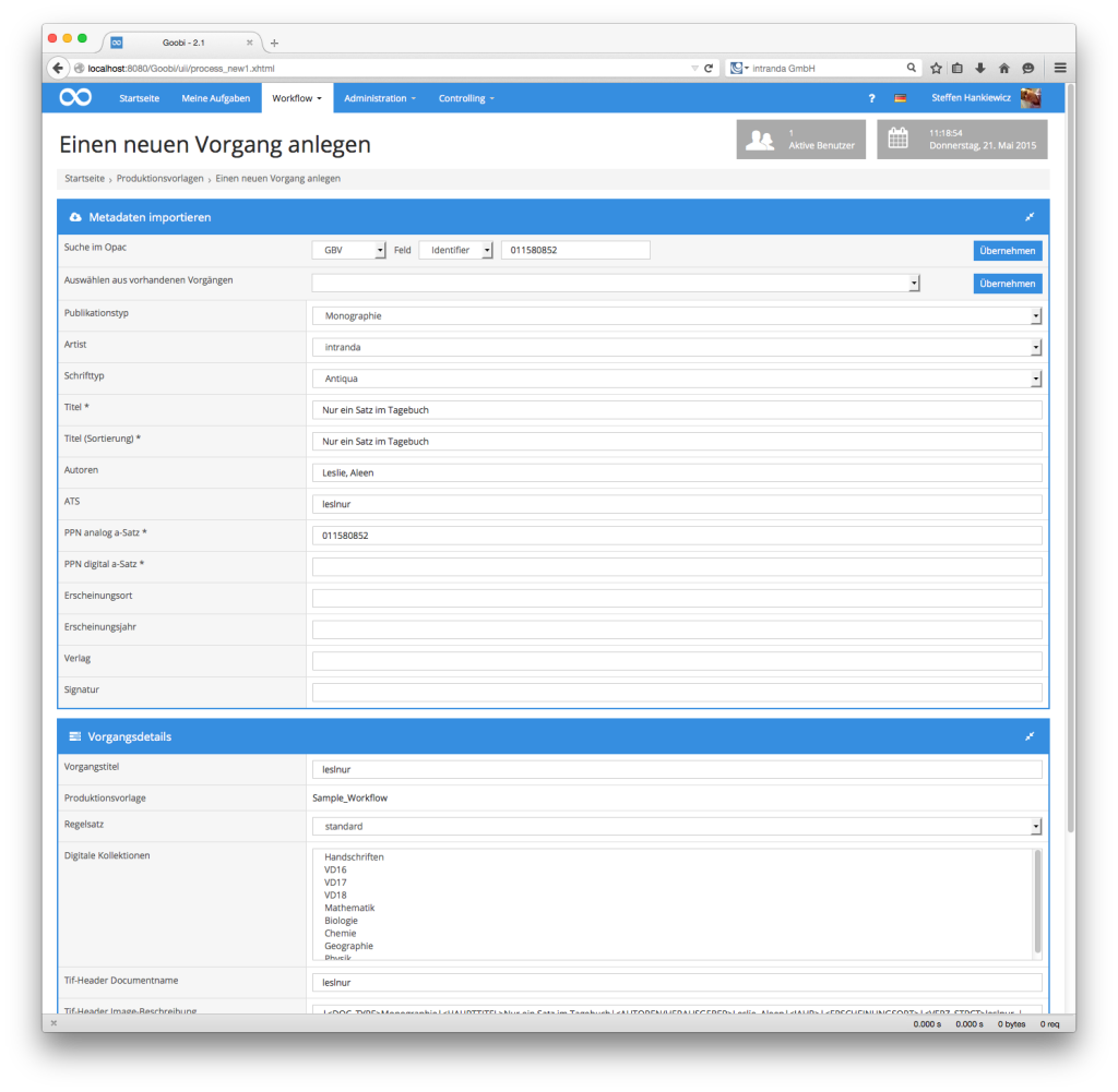 Goobi Production 2.1 - Tiff-Header-Felder und Regelsatzauswahl werden ausgeblendet