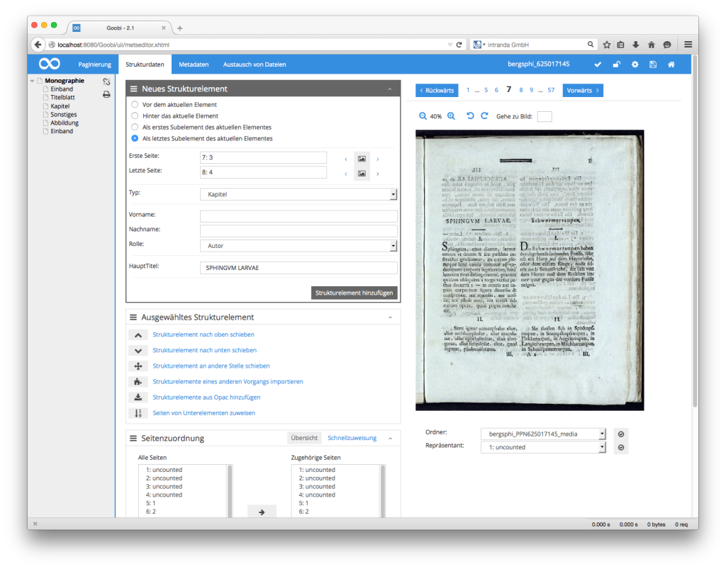 Goobi Production 2.1 - Flexible Seitenzuweisung während der Strukturdatenerfassung im METS-Editor