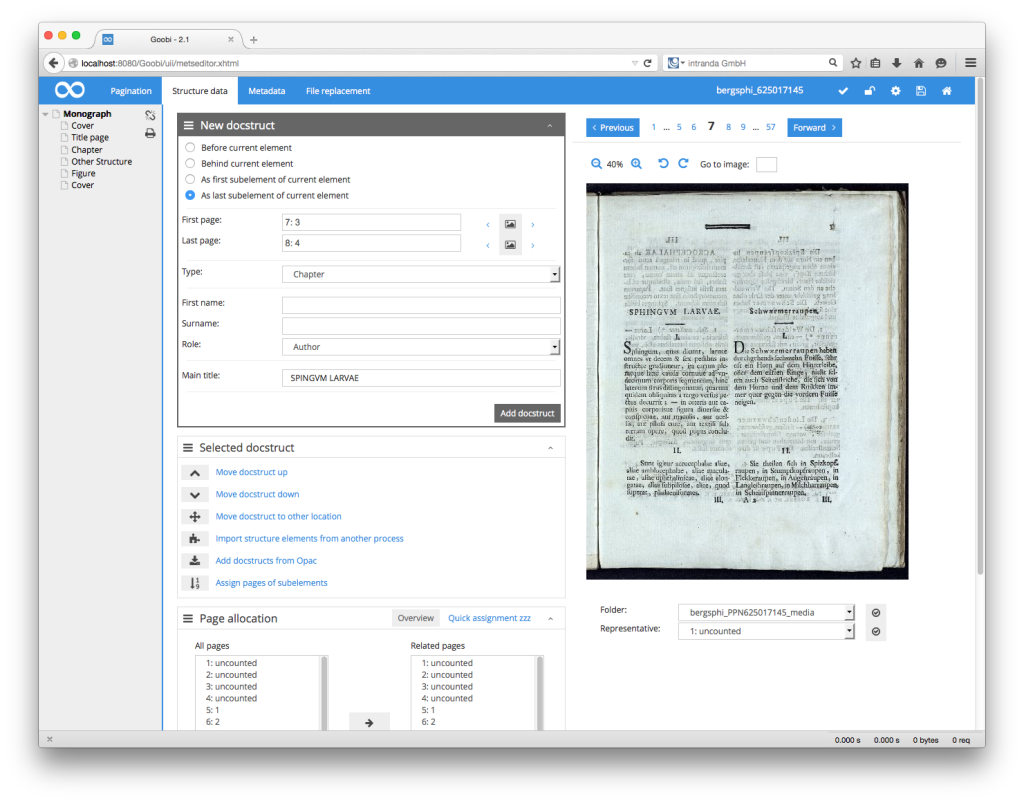 Goobi Production 2.1 - Flexible page allocation during structure data entry in the METS Editor