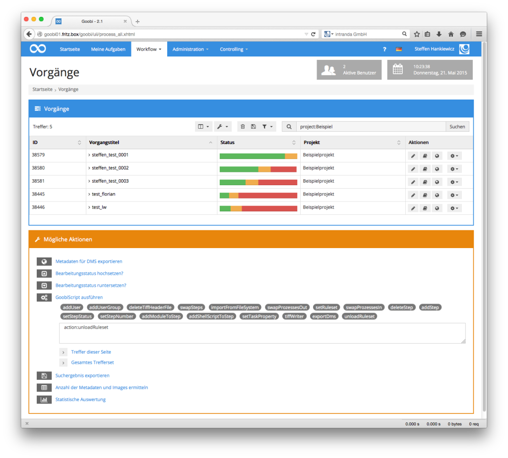 Goobi Production 2.1 - Regelsätze für die Metadaten werden gecached und können mittels GoobiScript für alle Workflows neu geladen werden