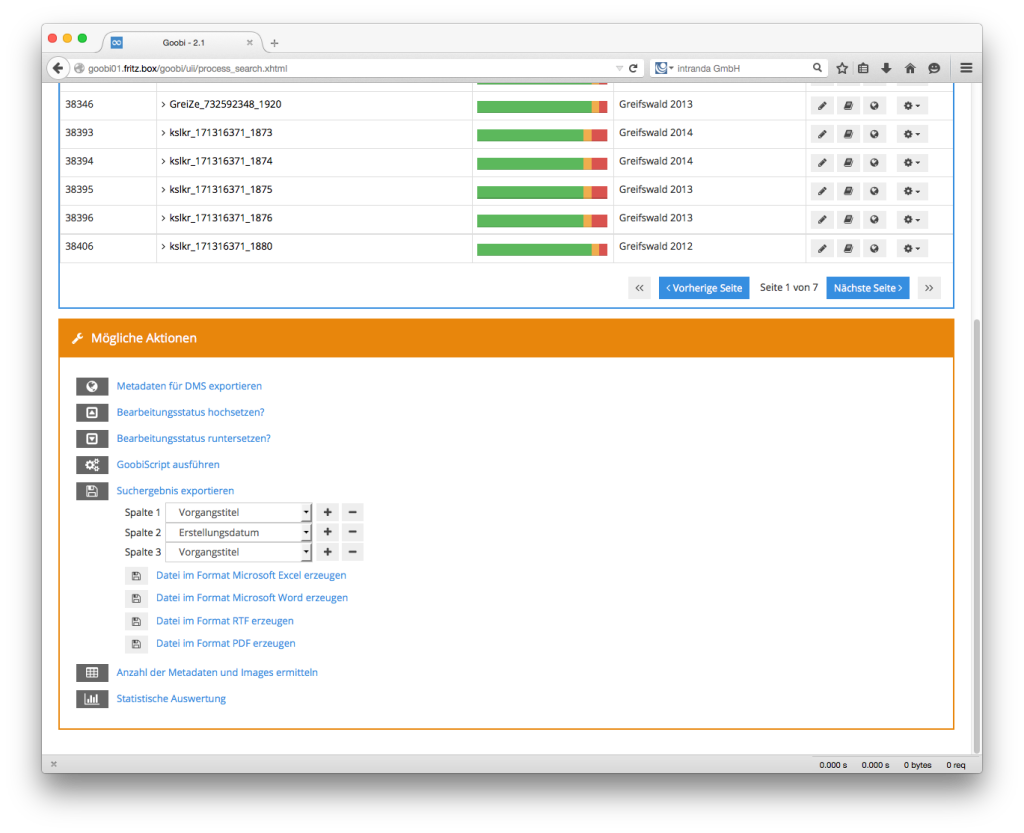 Goobi Production 2.1 - Speichern von Trefferlisten der Vorgänge inkl. Daten aus den METS-Dateien