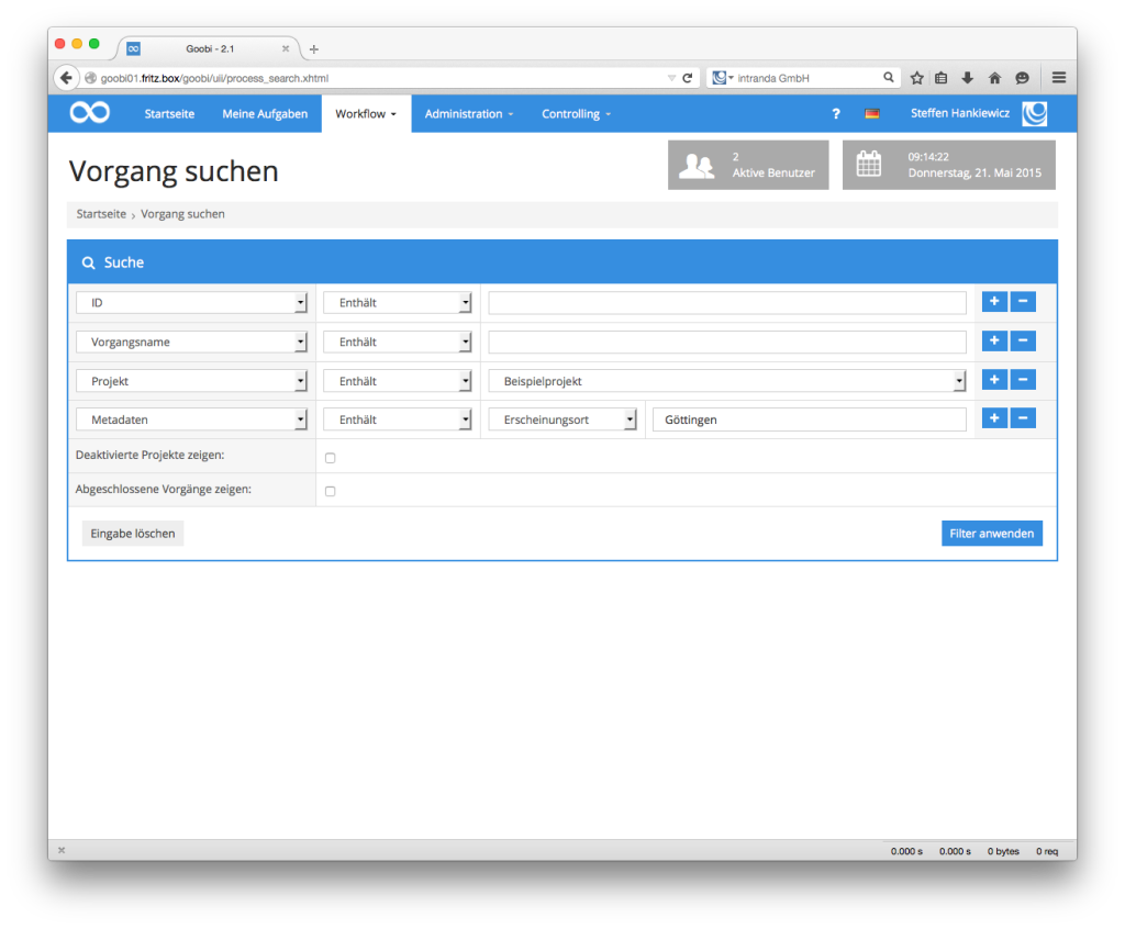 Goobi Production 2.1 - Erweiterte Suche innerhalb der Metadaten der METS-Dateien