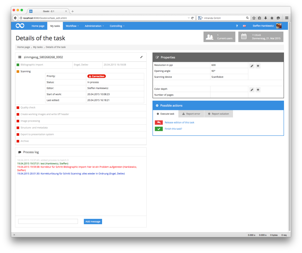 Goobi Production 2.1 - Digitisation process workflow now viewable while processing tasks