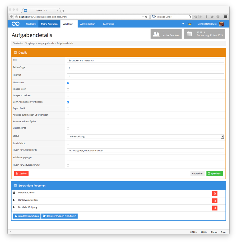 Goobi Production 2.1 – Allocation of users and user groups to workflow steps