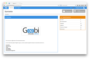 Die Startseite von Goobi für Standardnutzer mit eingeschränktem Menü