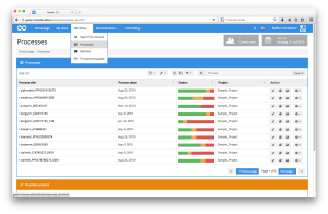 By using the menu item "Processes" the progress of the workflow of all objects in Goobi can be shown.