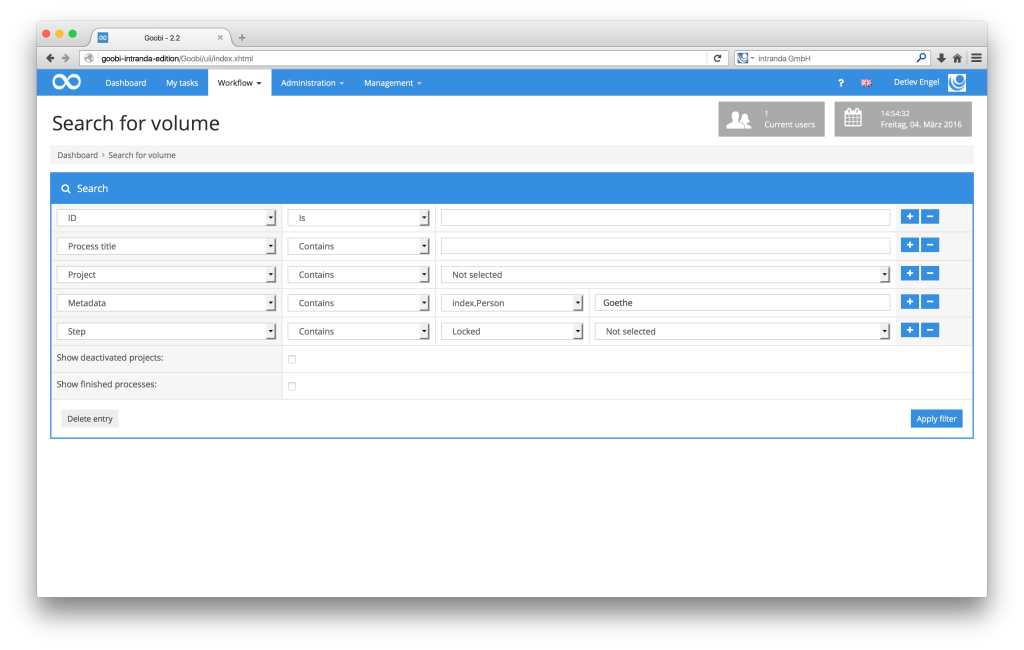 Workflow management for digitisation projects - Goobi 2.2: Combined indices for metadata searches involving multiple fields