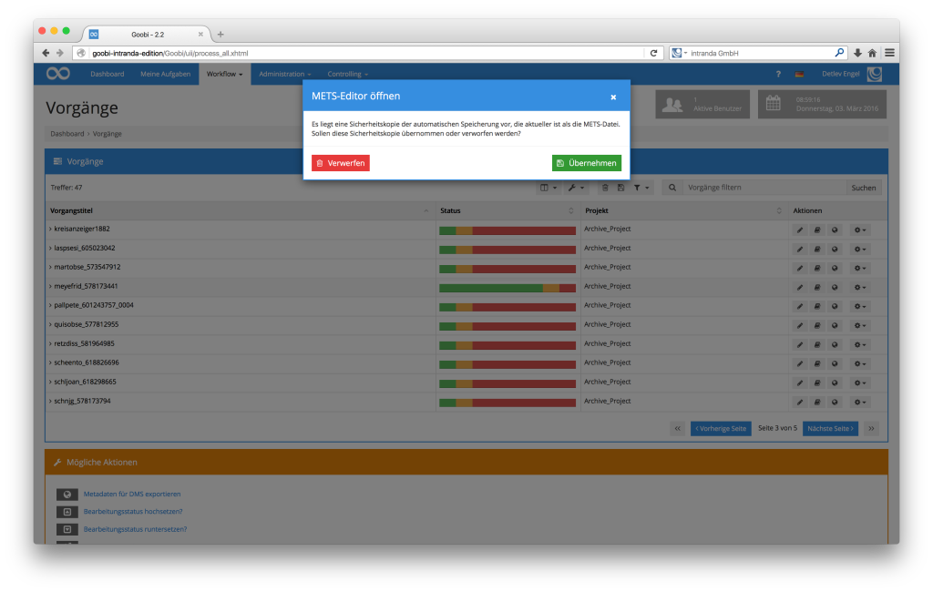 Steuerung von Workflows in Digitalisierungsprojekten - Goobi 2.2: Automatisches Speichern im METS-Editor