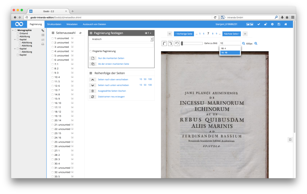 Steuerung von Workflows in Digitalisierungsprojekten - Goobi 2.2: Direktes Anspringen paginierter Seiten im Metadateneditor von Goobi.Production