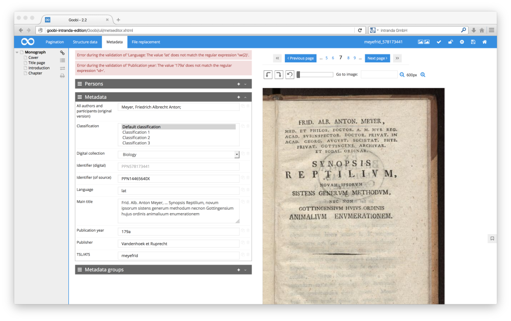 Workflow management for digitisation projects - Goobi 2.2: New validation options in the Goobi.Production METS Editor