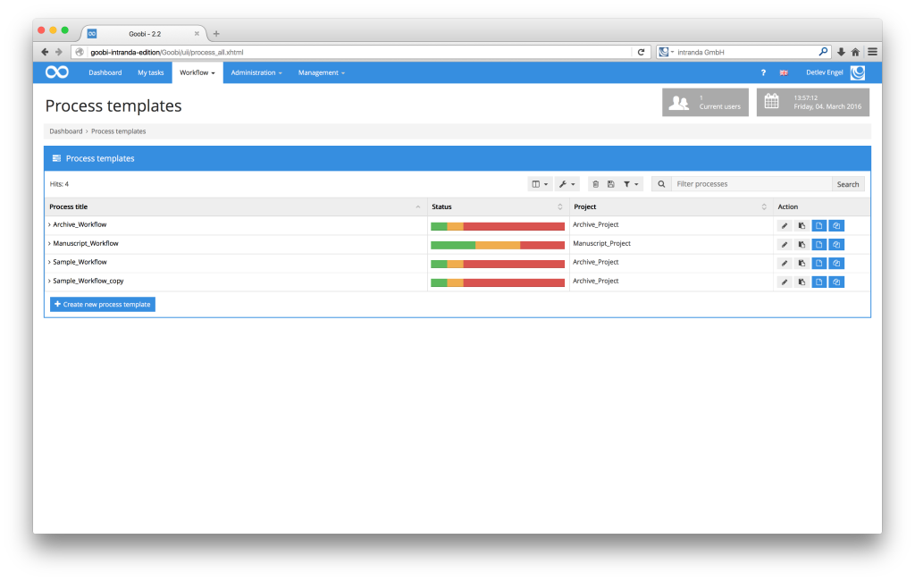 Workflow management for digitisation projects - Goobi 2.2: Duplicate workflows and production templates