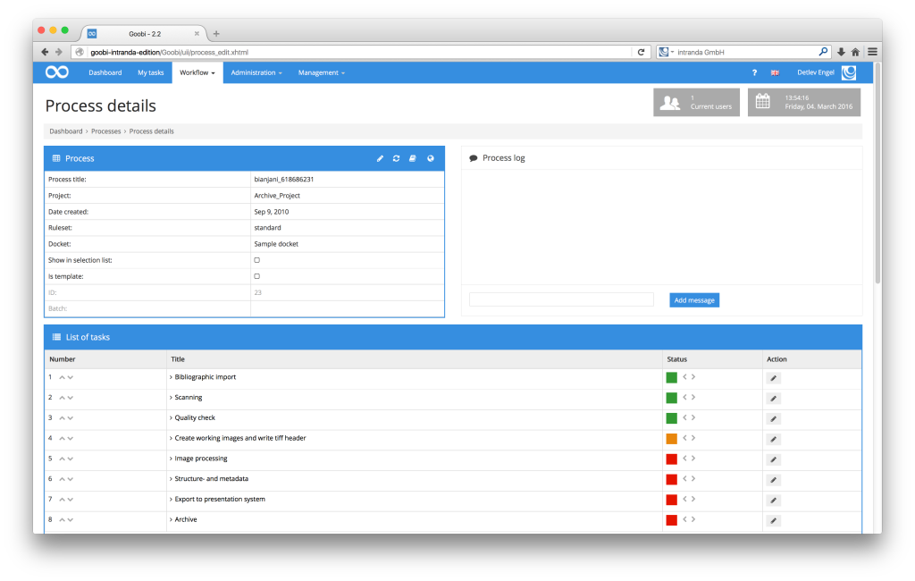 Workflow management for digitisation projects - Goobi 2.2: Options to access the METS Editor and export directly to the digital library from ‘Process details’