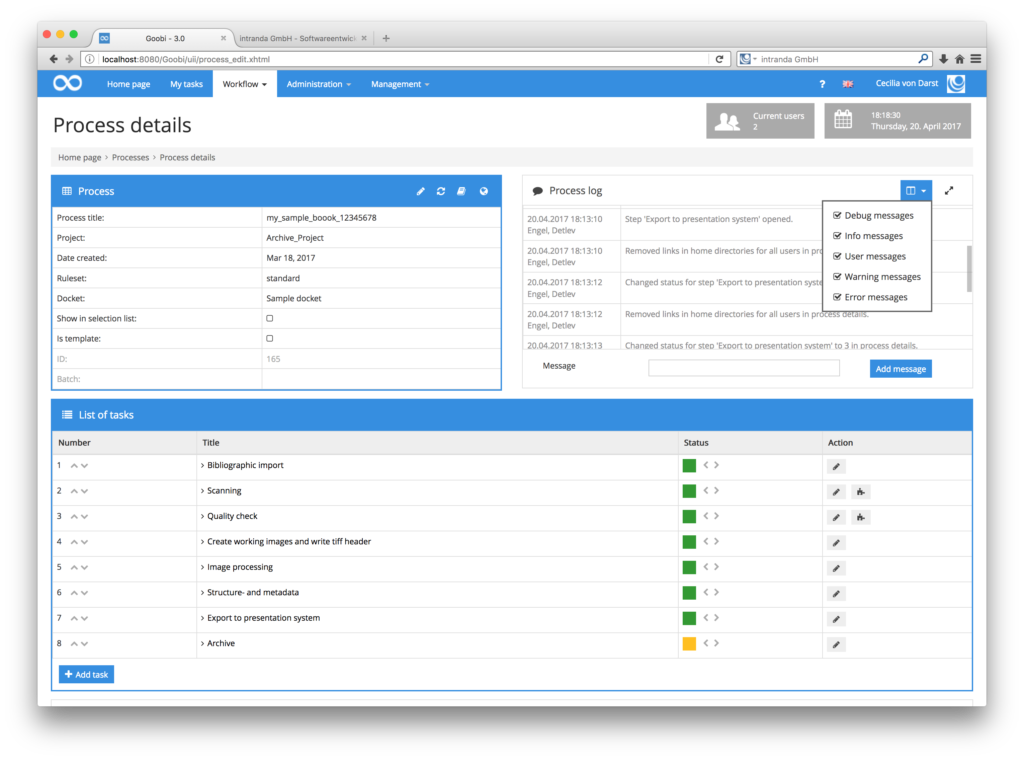 Digitisation workflow tracking software - Processlog 02