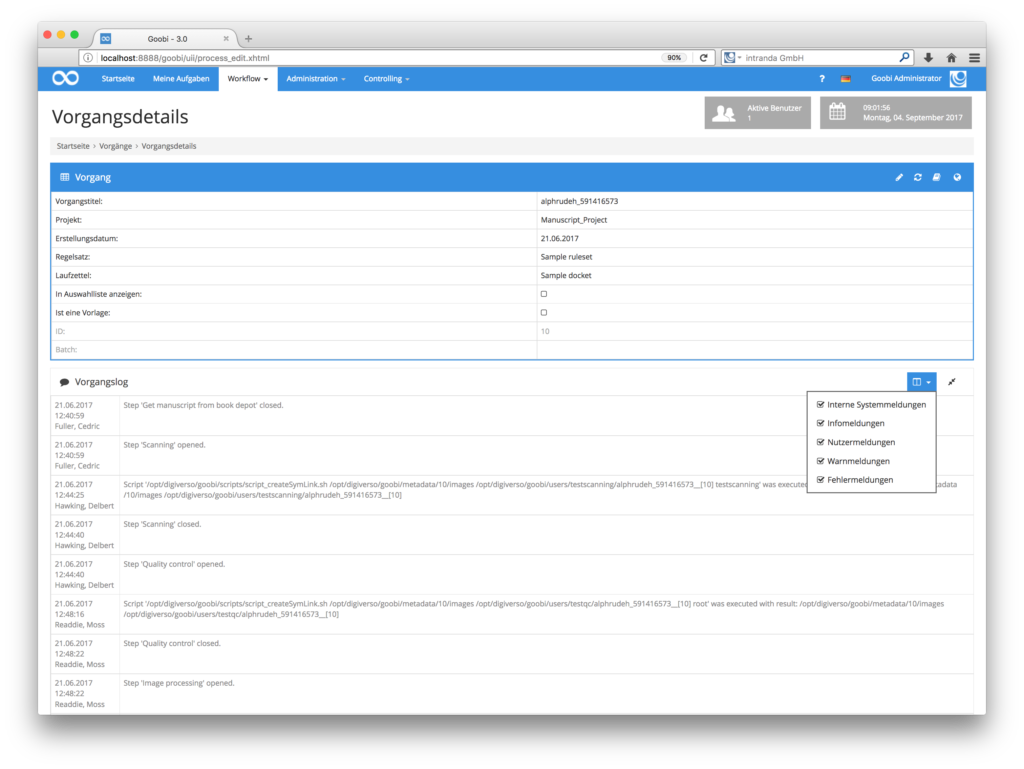 Goobi 3.0 - Erweiterung des Vorgangslogs