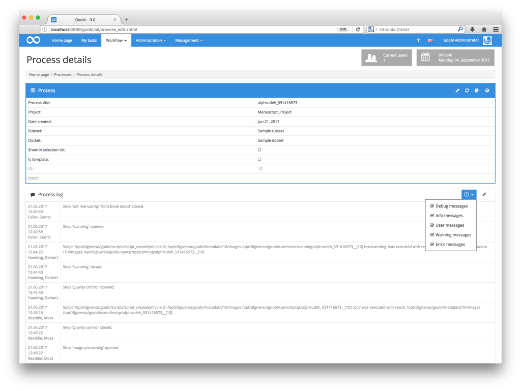 Goobi 3.0 - Enhanced process log functionality