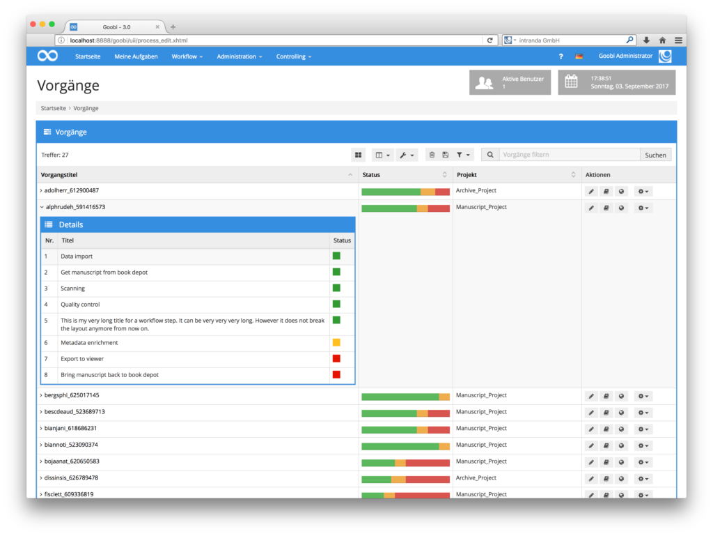 Goobi 3.0 - Besseres Handling der Tabellenanzeige der Workflows