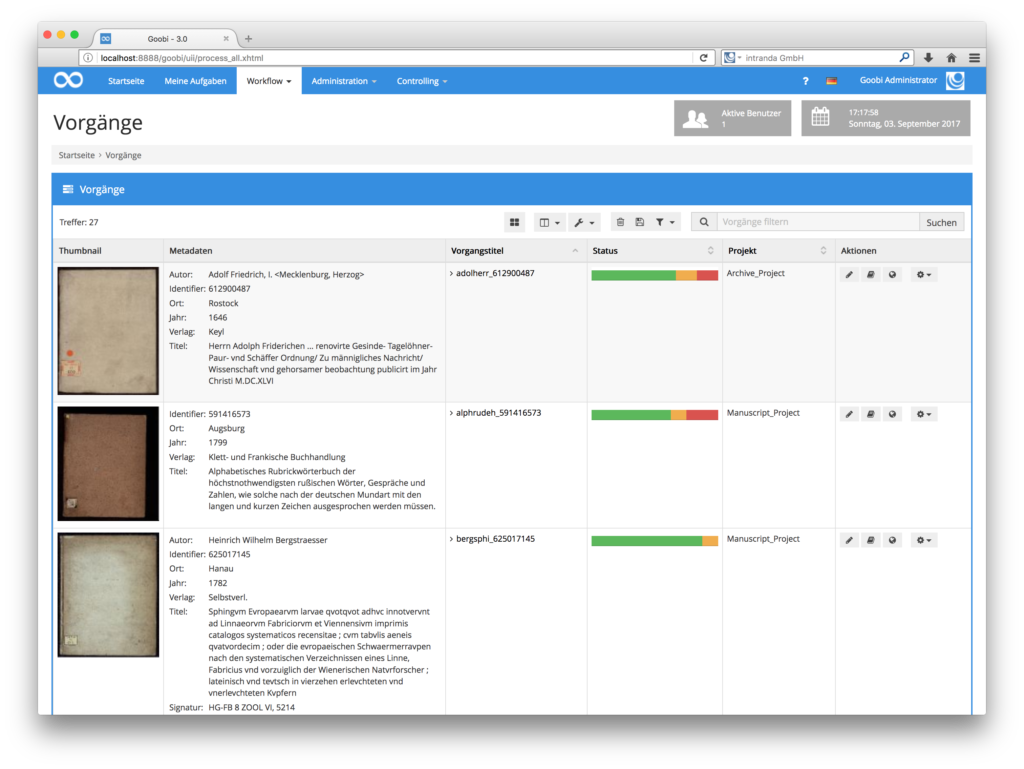 Goobi 3.0 - Erweiterte Anzeige innerhalb der Vorgangsliste