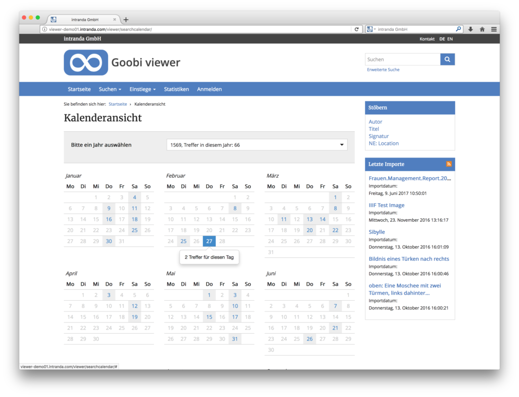 Goobi viewer 3.2 - Kalenderansicht