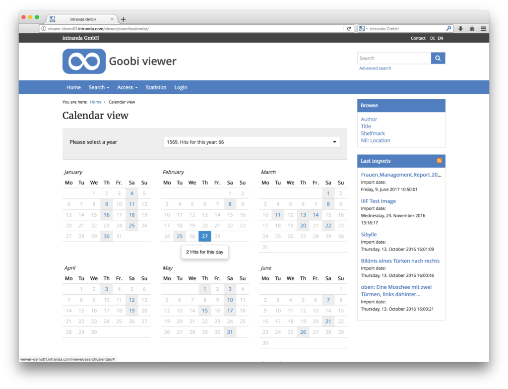 Goobi viewer 3.2 - Calendar view