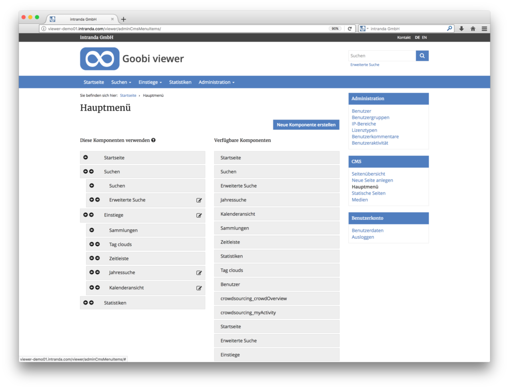 Goobi viewer 3.2 - Menükonfiguration für das Content Management der digitalen Sammlungen